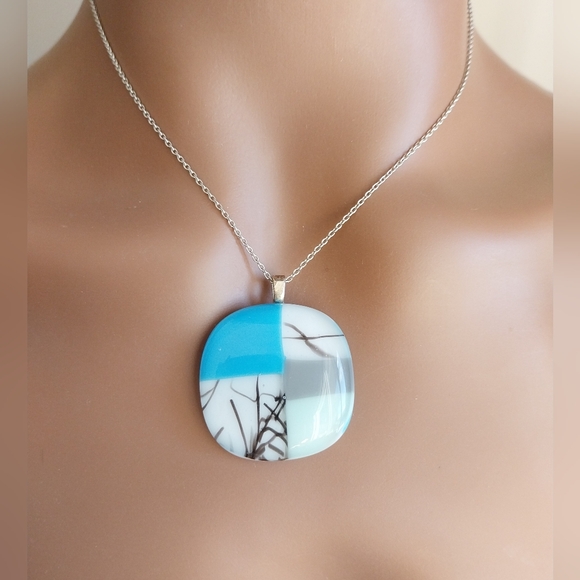 M Made In Italy Jewelry - Blue&White Pendant Sterling Silver Necklace